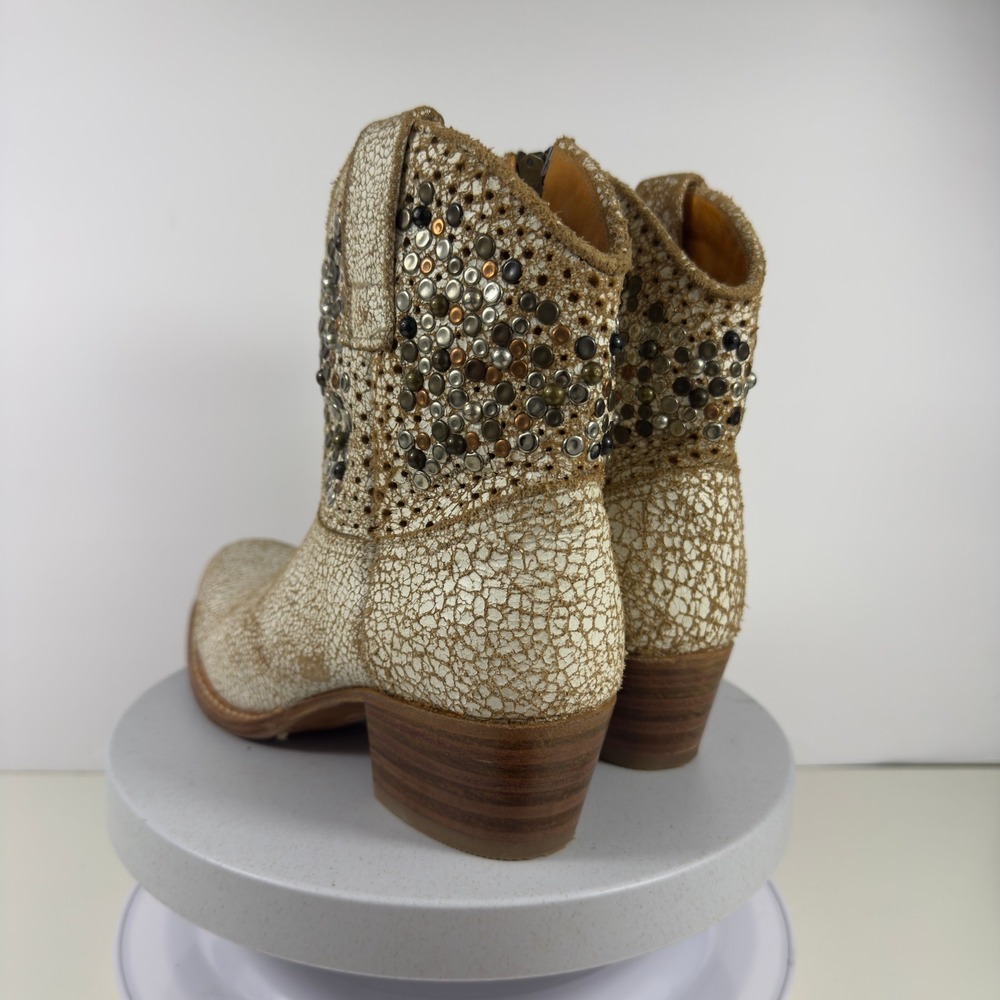 FRYE Deborah Studded Boots Womens Short Cowboy Western Crackle Gold Leather 7 M - Picture 8 of 15